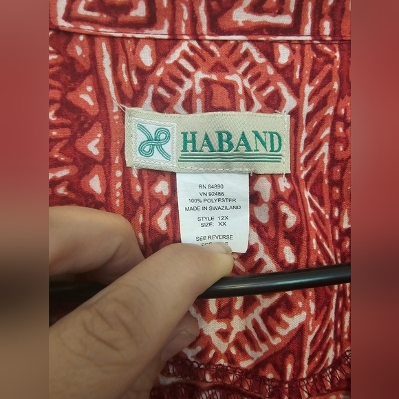 Haband Men’s XXL Red Aztec Short Sleeve Button Down Polyester‎ Shirt 2XL - Picture 2 of 3